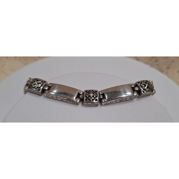 Vintage Brighton Tribeca Silver-tone Rectangle Hollow Scrolled Square Link Brace - Picture 9 of 10